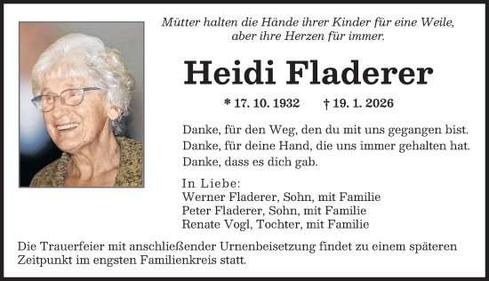 Traueranzeige von Heidi Fladerer von Augsburger Allgemeine