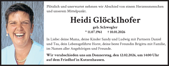 Traueranzeige von Heidi Glöcklhofer von Augsburger Allgemeine