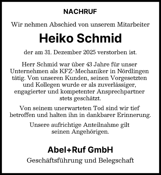 Traueranzeige von Heiko Schmid von Rieser Nachrichten