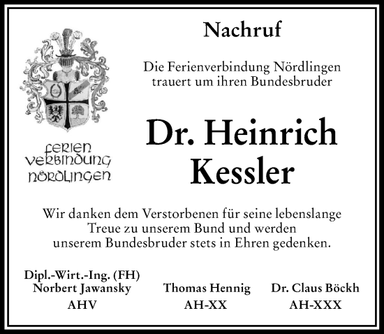 Traueranzeige von Heinrich Kessler von Rieser Nachrichten