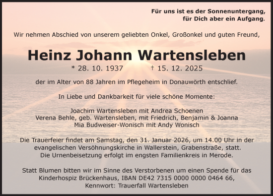 Traueranzeige von Heinz Johann Wartensleben von Rieser Nachrichten