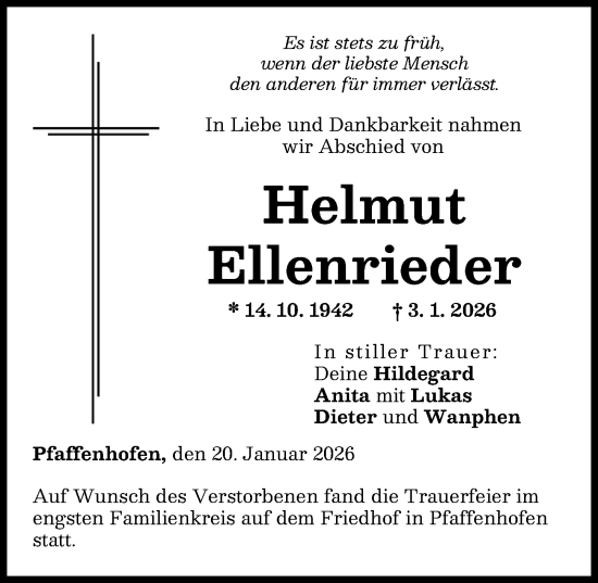Traueranzeige von Helmut Ellenrieder von Neu-Ulmer Zeitung