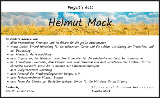 Traueranzeige von Helmut Mack von Günzburger Zeitung