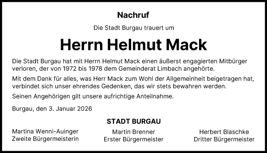 Traueranzeige von Helmut Mack von Günzburger Zeitung
