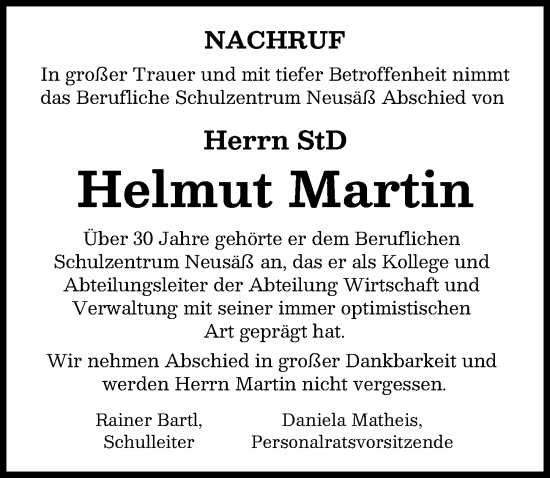 Traueranzeige von Helmut Martin von Augsburger Allgemeine