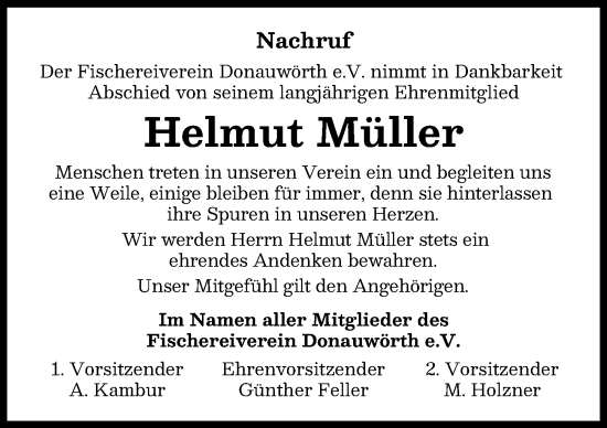 Traueranzeige von Helmut Müller von Donauwörther Zeitung