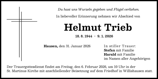Traueranzeige von Helmut Trieb von Augsburg-Land