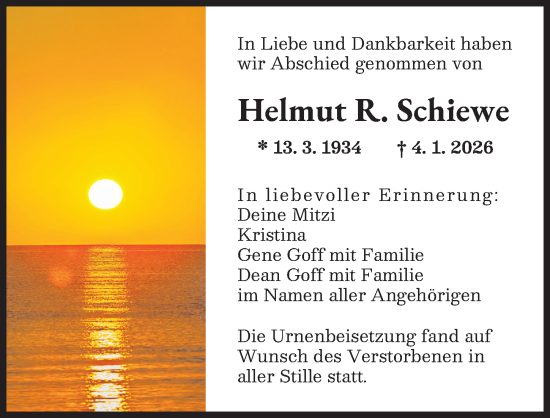 Traueranzeige von Helmut R. Schiewe von Augsburger Allgemeine