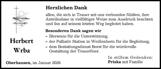 Traueranzeige von Herbert Wrba von Neu-Ulmer Zeitung