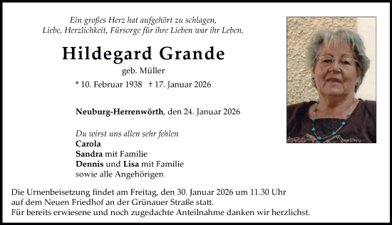 Traueranzeige von Hildegard Grande von Neuburger Rundschau