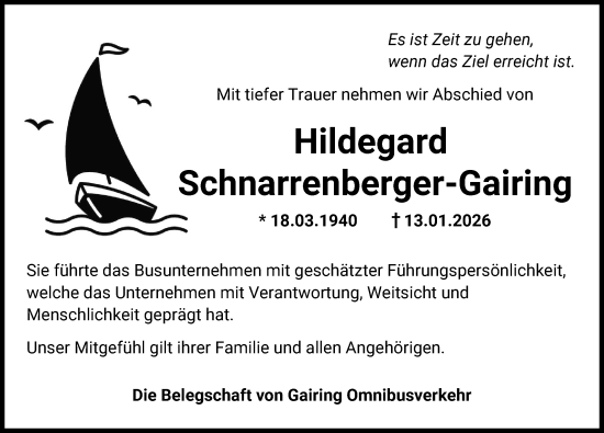 Traueranzeige von Hildegard Schnarrenberger-Gairing von Neu-Ulmer Zeitung