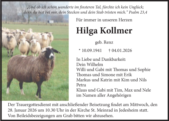 Traueranzeige von Hilga Kollmer von Illertisser Zeitung