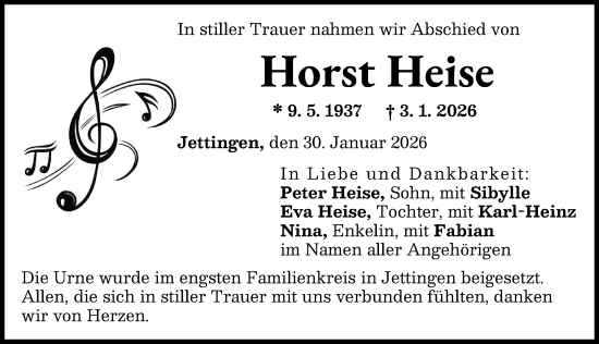 Traueranzeige von Horst Heise von Günzburger Zeitung