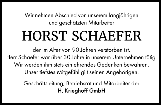 Traueranzeige von Horst Schaefer von Illertisser Zeitung