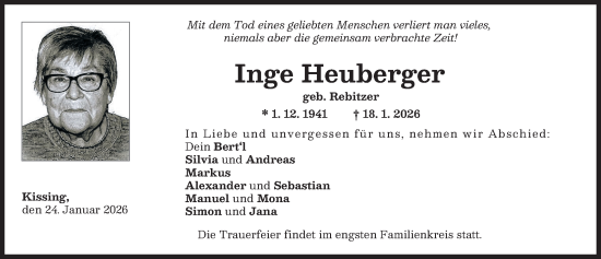 Traueranzeige von Inge Heuberger von Friedberger Allgemeine