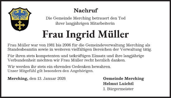 Traueranzeige von Ingrid Müller von Friedberger Allgemeine