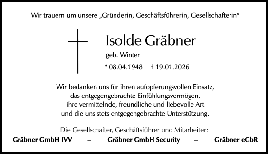 Traueranzeige von Isolde Gräbner von Neuburger Rundschau