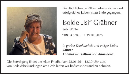 Traueranzeige von Isolde Gräbner von Neuburger Rundschau