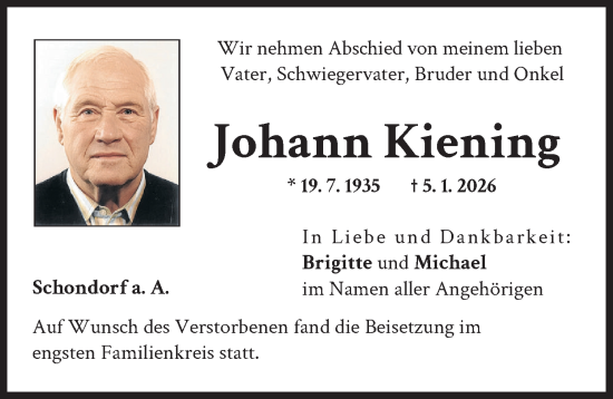 Traueranzeige von Johann Kiening von Landsberger Tagblatt