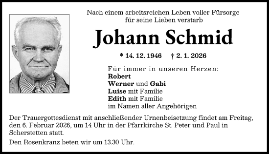 Traueranzeige von Johann Schmid von Schwabmünchner Allgemeine