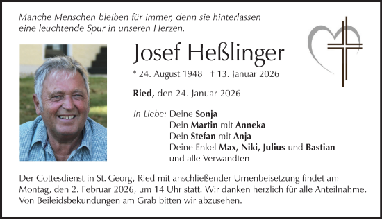 Traueranzeige von Josef Heßlinger von Neuburger Rundschau