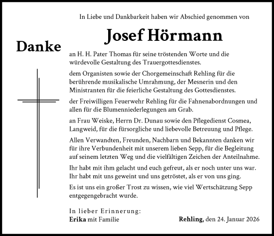Traueranzeige von Josef Hörmann von Aichacher Nachrichten