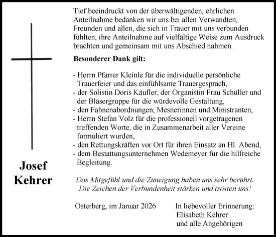 Traueranzeige von Josef Kehrer von Illertisser Zeitung