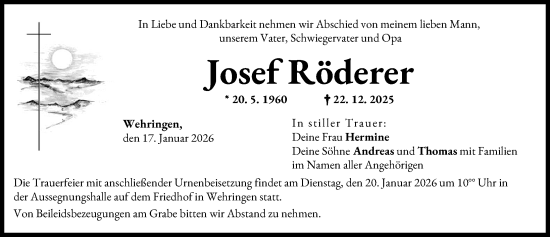 Traueranzeige von Josef Röderer von Schwabmünchner Allgemeine