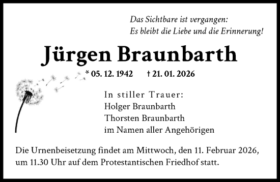 Traueranzeige von Jürgen Braunbarth von Augsburger Allgemeine