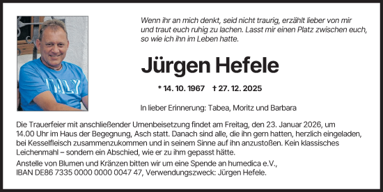 Traueranzeige von Jürgen Hefele von Landsberger Tagblatt