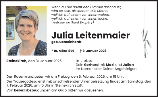 Traueranzeige von Julia Leitenmaier von Augsburg-Land