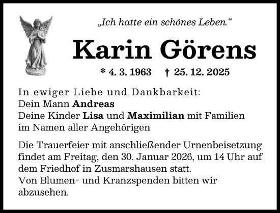 Traueranzeige von Karin Görens von Augsburg-Land