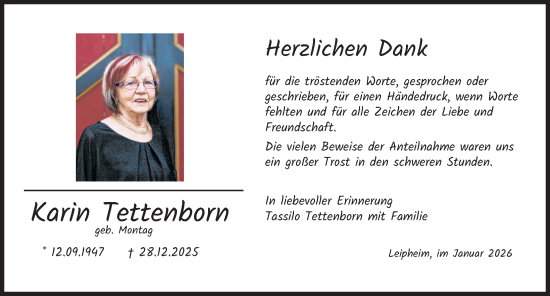 Traueranzeige von Karin Tettenborn von Günzburger Zeitung