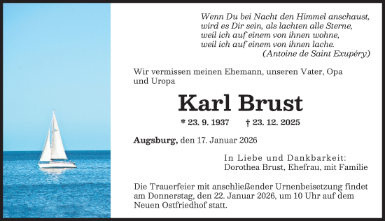 Traueranzeige von Karl Brust von Augsburger Allgemeine