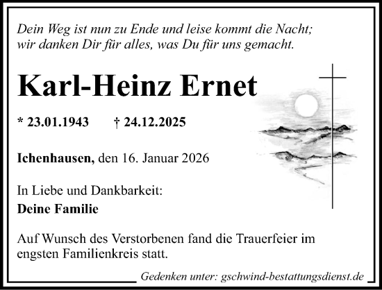 Traueranzeige von Karl-Heinz Ernet von Günzburger Zeitung