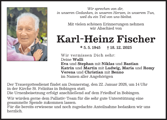 Traueranzeige von Karl-Heinz Fischer von Schwabmünchner Allgemeine