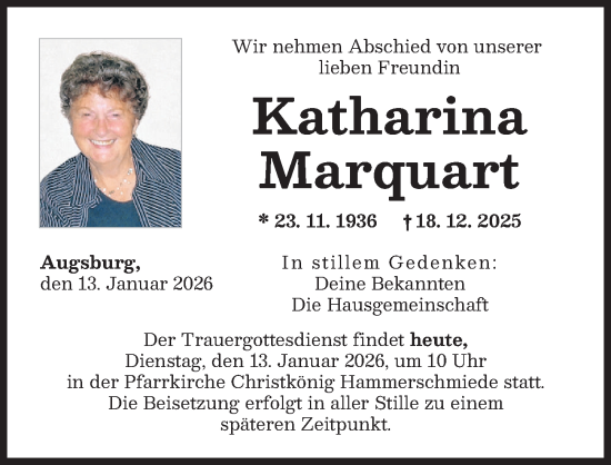 Traueranzeige von Katharina Marquart von Augsburger Allgemeine