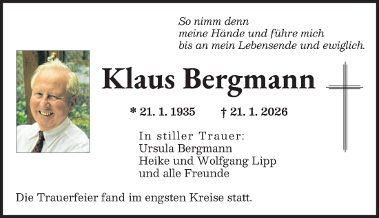 Traueranzeige von Klaus Bergmann von Augsburger Allgemeine