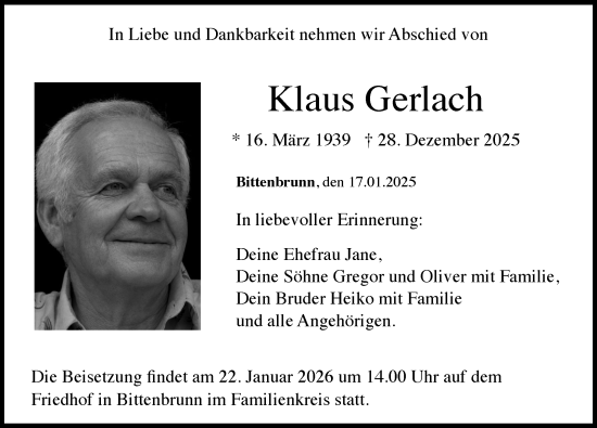 Traueranzeige von Klaus Gerlach von Neuburger Rundschau