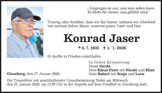 Traueranzeige von Konrad Jaser von Günzburger Zeitung