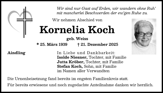 Traueranzeige von Kornelia Koch von Aichacher Nachrichten