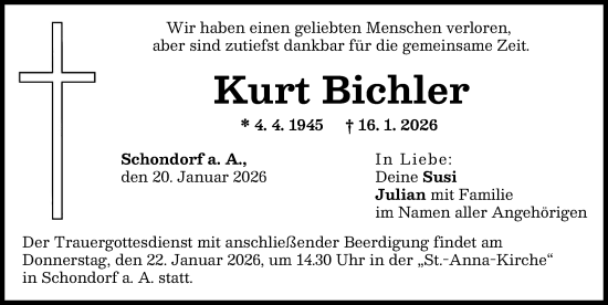 Traueranzeige von Kurt Bichler von Landsberger Tagblatt