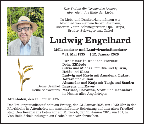 Traueranzeige von Ludwig Engelhard von Neu-Ulmer Zeitung, Illertisser Zeitung