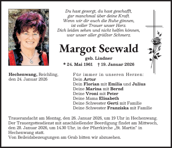 Traueranzeige von Margot Seewald von Landsberger Tagblatt