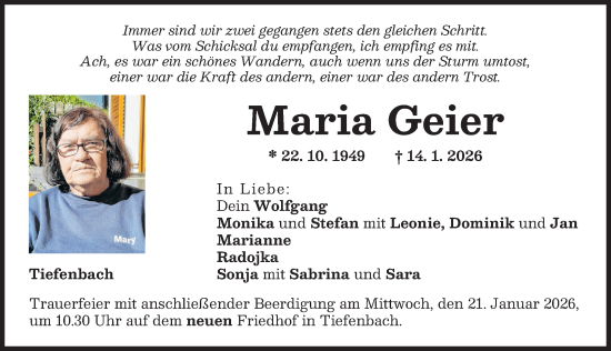 Traueranzeige von Maria Geier von Illertisser Zeitung