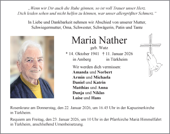 Traueranzeige von Maria Nather von Mindelheimer Zeitung