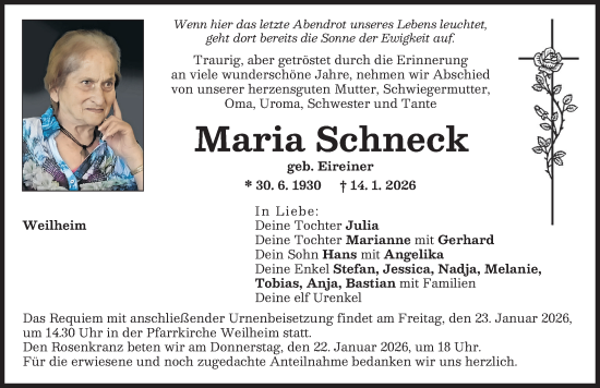 Traueranzeige von Maria Schneck von Donauwörther Zeitung