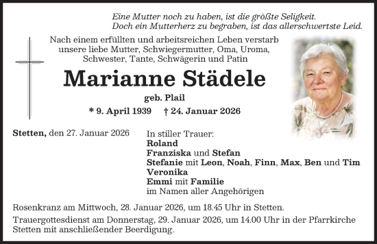 Traueranzeige von Marianne Städele von Mindelheimer Zeitung