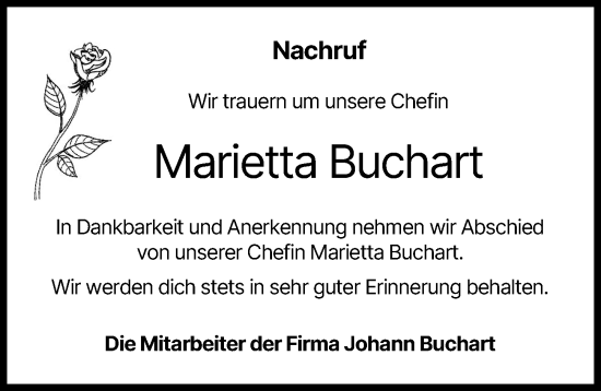 Traueranzeige von Marietta Buchart von Wertinger Zeitung