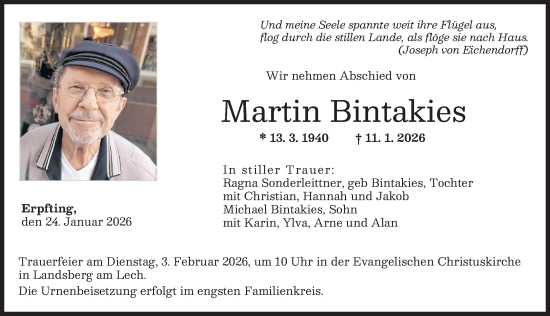 Traueranzeige von Martin Bintakies von Landsberger Tagblatt